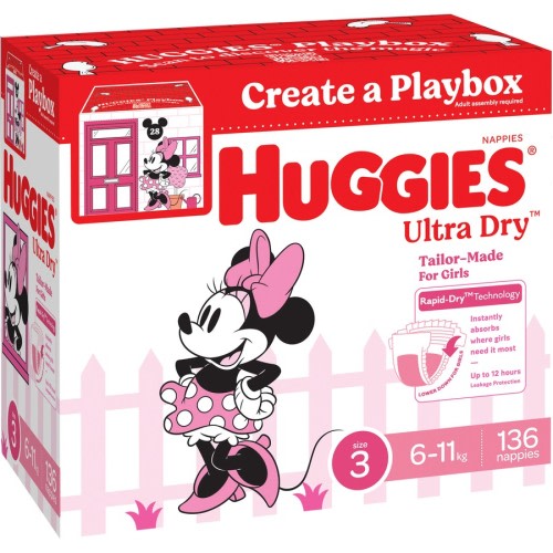 Huggies Ultra Dry Nappies Girls Size 3 (6 - 11kg) 136 Pack