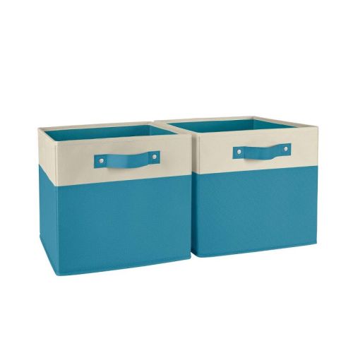 RiverRidge Kids' 2pc Two-Tone Collapsible Cube Fabric Storage Bins with Handles for Playroom Organization Black
