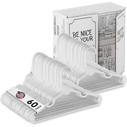 USA Made 60 Premium Children's Hangers, Very Durable Heavy Duty Tubular Kids Hangers, Value Pack of 60 Baby Hangers (White) - 60 Pack