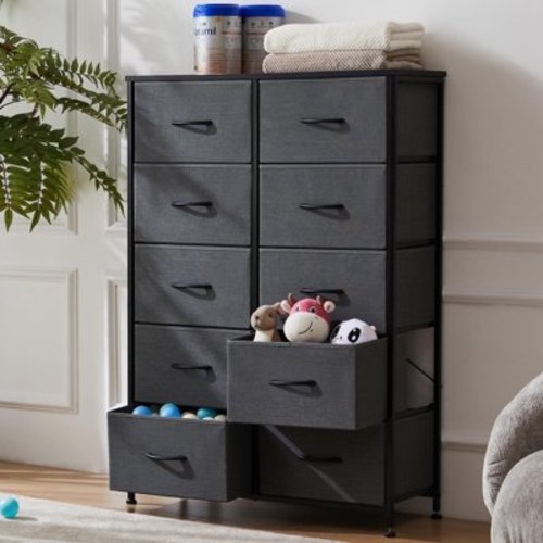 Yangming 10 Drawer Fabric Dresser for Bedroom, Chest of Drawer Organizer Storage Cabinet for Closet, Entryway, Grey