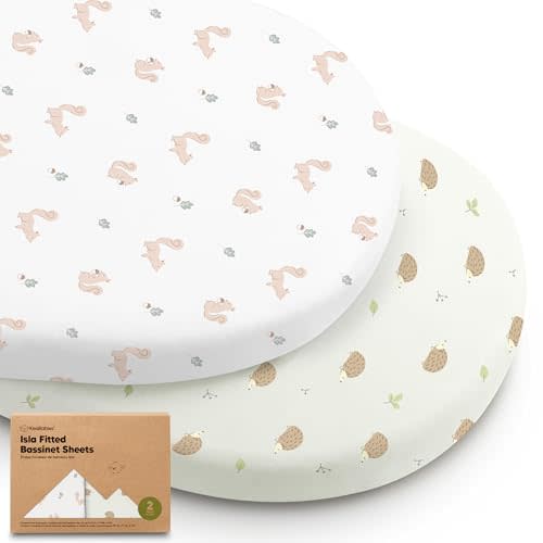 2-Pack Baby Bassinet Sheets Girl,Boy-Viscose Derived from Bamboo Fitted Bassinet Sheets Compatible with Halo Bassinest Swivel Sleeper,Baby Delight,Graco Bedside Bassinet Mattress Sheet(Nibbles/Bruce)