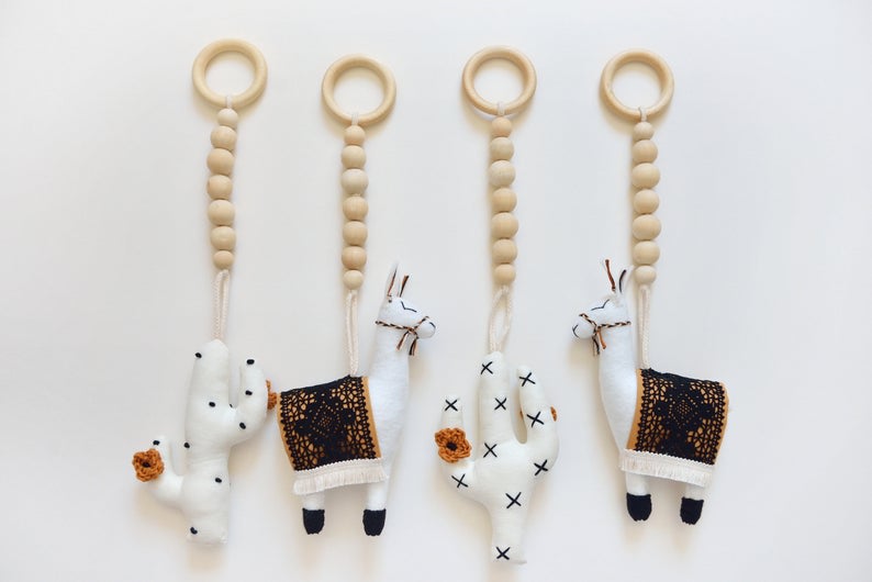 Llama & Cactus Baby Play Gym Toys - Wood, Cotton, Yarn