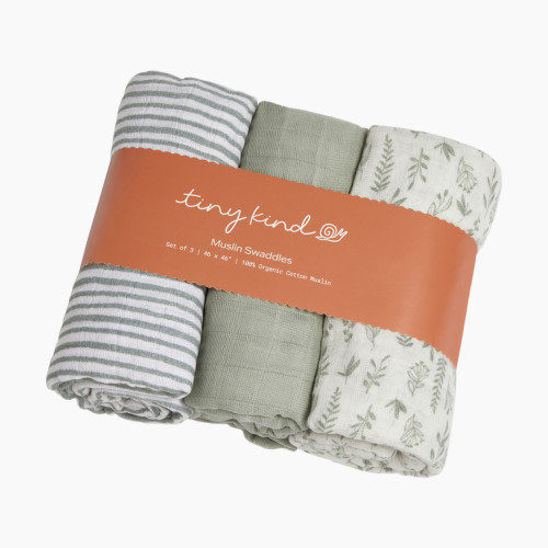 Tiny Kind 3 Pack Organic Muslin Swaddle - Multi Leaf Sage