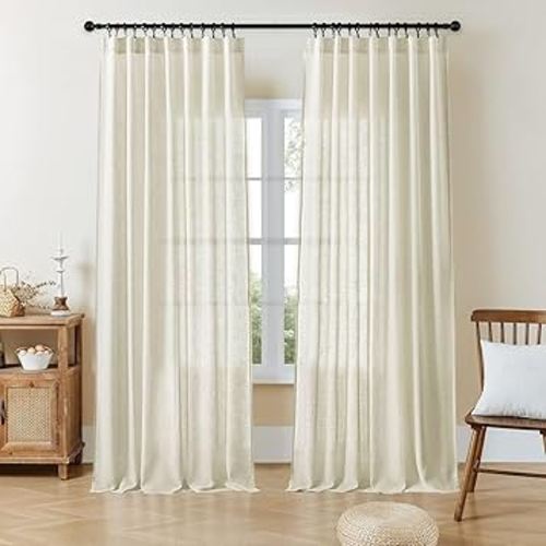 Joydeco Linen Curtains 90 Inch Length 2 Panel Sets,Light Filtering Curtains for Bedroom 52 Inch Wide Living Room Drapes with Back Tabs & Rod Pockets (W52 x L90 Inch, Beige)