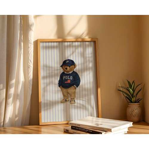 Polo Bear Art, Trendy Art Prints, Nursery Wall Art, Coastal Room Print, Bear Wall Art, Blue Art Print, Nursery Animal Art, Digital Prints
