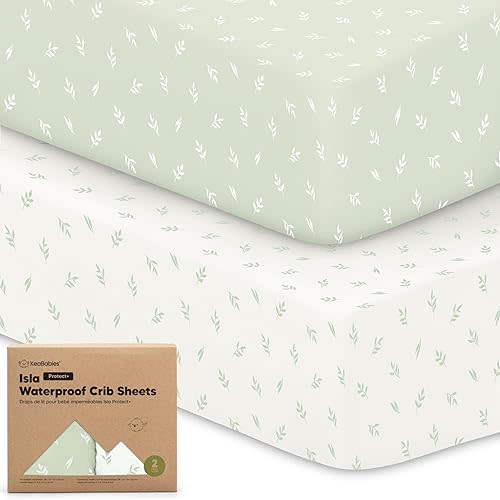 2-Pack Waterproof Baby Crib Sheets for Boys, Girls - Viscose Derived from Bamboo Toddler Bed Sheet Neutral, Fitted Crib Mattress Protector Cover for Baby Bedding, Soft & Gentle(Herb)