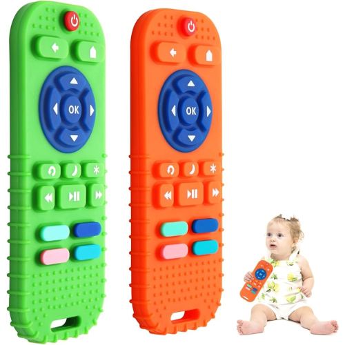 Hooku 2-Pack Silicone Teethers for Babies 0-6 & 6-12 Months, Sensory Chew Toys & Remote Control Toys for Infants & Toddlers