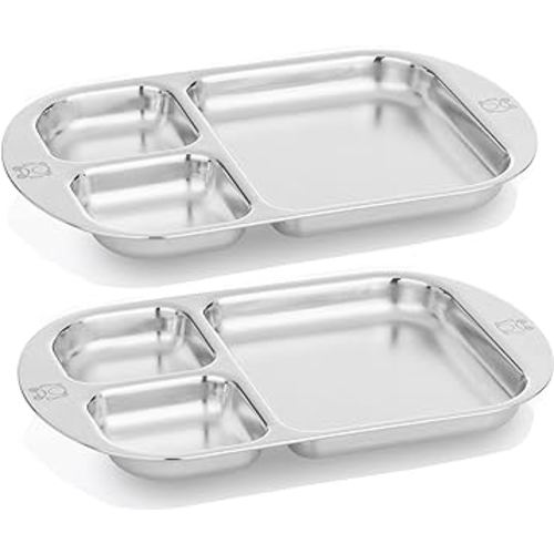 Children Stainless Steel Divided Plates (2 pc) - Frog