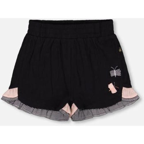 Little Girl's Crinkle Short With Frills Black And Butterflies, 2T