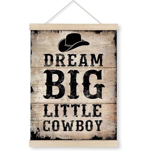 HRQKO Western Dream Big Little Cowboy Poster Hanger Frame, Western Room Decor, Cowboy Wall Art with Wooden Frames, Vintage Wall Hanging Banner Decor for Teens Boys Kids Room, 12x16 inch