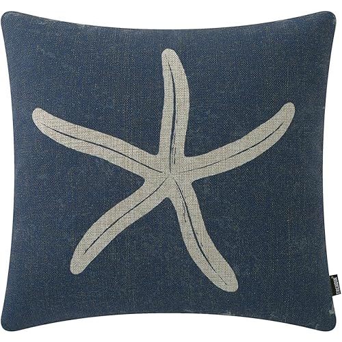TRENDIN Starfish Pillow Cover 18x18 inch Retro Coastal Decor Square Pillowcase Linen Sofa Couch Bed Throw Cushion Cover Decoration PL732TR
