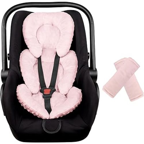 Infant Car Seat Insert Head and Body Support, GFU Reversible Newborn Insert for Carseat with Strap Pads, Soft Stroller Cushion Pillow Insert for Boys and Girls, Fits for Stroller, Swing, Pink