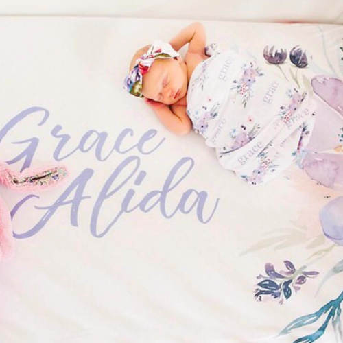 Rowan's Dusty Purple Personalized Baby Name Swaddle Blanket