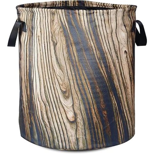 Wood Grain Laundry Basket Tree Stump Texture Foldable Oxford Cloth Funny Tote Bag Laundry Hamper Clothes Storage Bucket Organizer For Bathroom/Laundry Storage/Bedroom 17.7x13.7 Inch