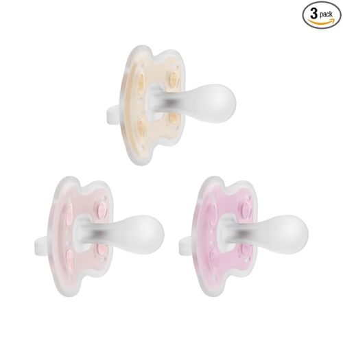 Dr. Brown's Advantage One-Piece Silicone Baby Pacifier, Fully Symmetrical Soother, Ecru/Light Pink/Pink, 0-6m, BPA-Free, 3-Pack