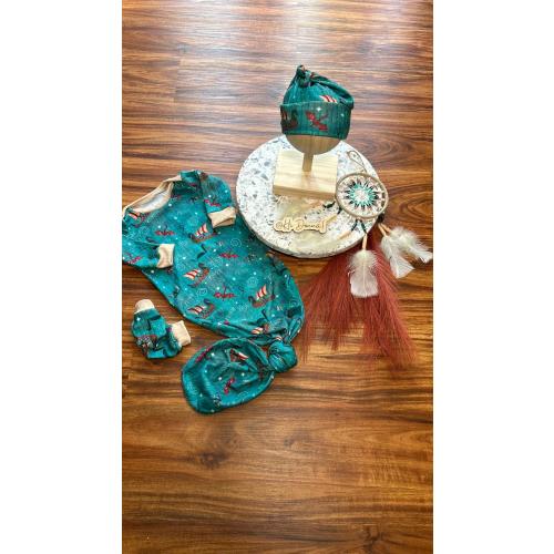 Viking Baby Gown Set | Newborn Knot Gown, Hat & Mittens | Soft Boho Baby Outfit | Baby Shower Gift | Gender Neutral Coming Home Outfit&quot;