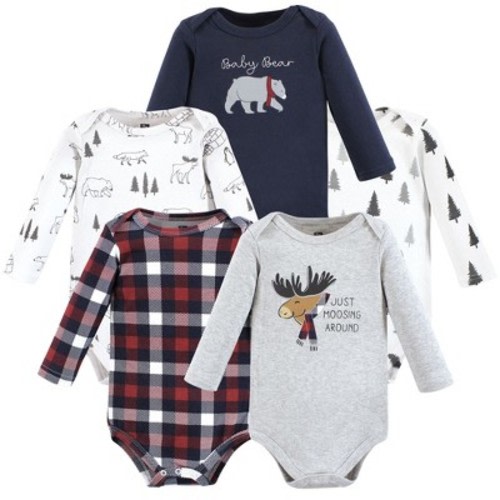 Hudson Baby Cotton Long-Sleeve Bodysuits, Moosing Around, 0-3 Months