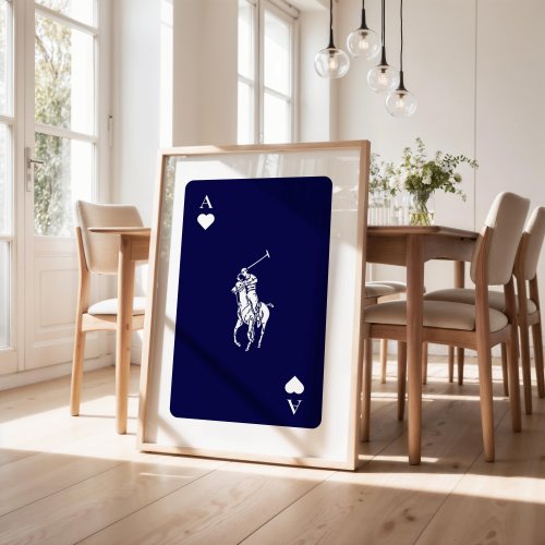 Blue Navy Luxury Polo Playing Card Old Money Wall Art Retro Yacht Club Poster Illustration Vintage Magazine Poster Wall Decor Boyfriend Gift