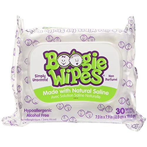 Boogie Wipes, Unscented Wet Nose Wipes for Kids and Baby, Allergy Relief, Soft Natural Saline Hand and Face Tissue with Aloe, Chamomile and Vitamin E, 30 Count, Pack of 3 - 3 Pack