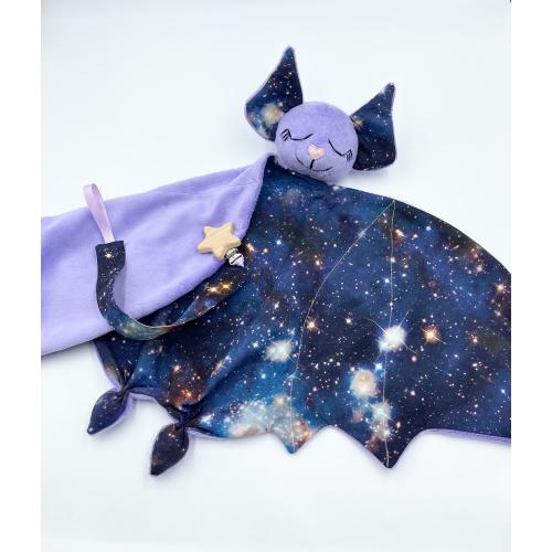 Baby bat security blanket, bat comforter, Doudou with pacifier holder, baby blanket bat, lovey blanket, bat plush, personalized baby toy