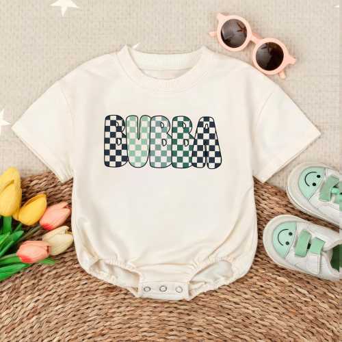 Bubba Baby Romper Sweatshirt, Retro Checkered Baby Outfit, Cute Baby Boy Clothes, Blue Bubba Bodysuit, Unisex Baby Shower Gift Idea