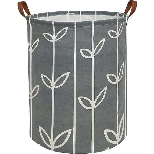 HIYAGON Large Storage Baskets,Waterproof Laundry Baskets,Collapsible Canvas Basket for Storage Bin for Kids Room,Toy Organizer,Home Decor,Baby Hamper (Grey leaves)