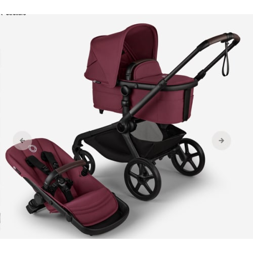 Bugaboo Kangaroo bassinet and seat stroller. Dark Cherry red sun canopy, Dark Cherry red fabrics, black chassis
