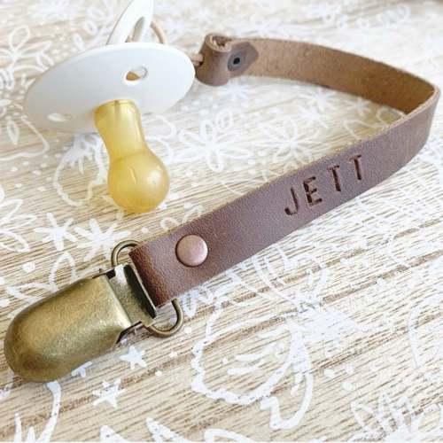 Personalized Leather Paci Clip BROWN - Etsy