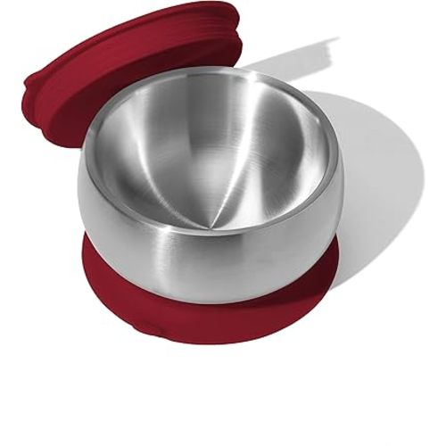 Avanchy Baby Bowls with Suction and Storage Lids Set. Babies Kids Toddler Boys Girl First Food Feeding. Fits Feeding High Chair Table. Stainless Steel, Magenta