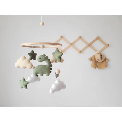 Dinosaur mobile, dino nursery decor, personalized mobile with cute dinosaur, felt baby mobile, small baby mobile with clouds, baby mobile