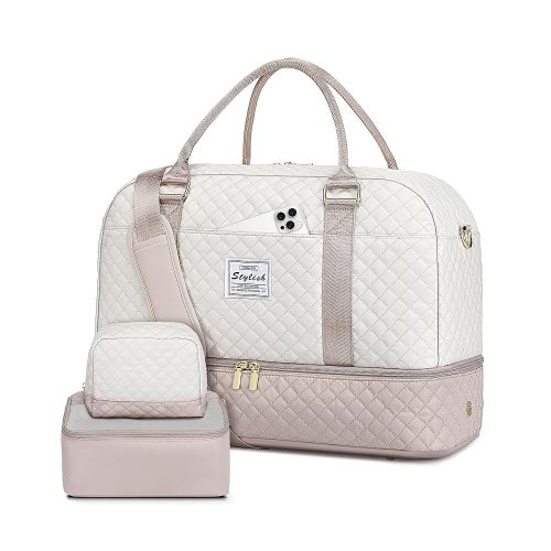 Travel Duffle Bag Weekender for Women: Travel Duffel Bag Carry-On Overnight Bag with Shoe Compartment & Wet Pocket Large Weekend Tote Bag withGym Duffel Bag for Hospital Beige