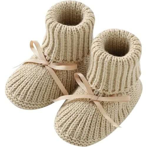 mimixiong Baby Booties Newborn Infant Hand Knitting Crochet Boy and Girl Cozy Shoes - 0-3 Months Infant - Camel