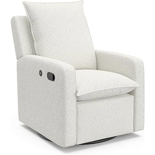 Storkcraft Timeless Recliner Glider with USB Charging Port (Ivory Boucle) - Ultimate Nursery Rocking Chair, Baby Glider Chair for Nursery, 360° Swivel Recliner, Plush Upholstery