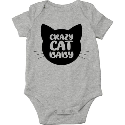 Crazy Cat Baby Baby Bodysuit - Funny Infant Outfit Boy Girl Adorable Unisex Romper Clothing - Newborn - Heather Grey