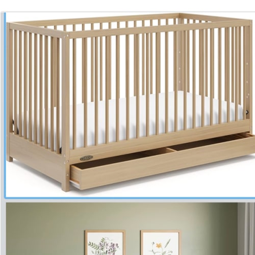 Graco Teddi 5-in-1 Convertible Crib with Drawer (Driftwood) – GREENGUARD Gold Certified, Crib with Drawer Combo, Full-Size Nursery Storage Drawer, Converts to Toddler Bed, Daybed and Full-Size Bed