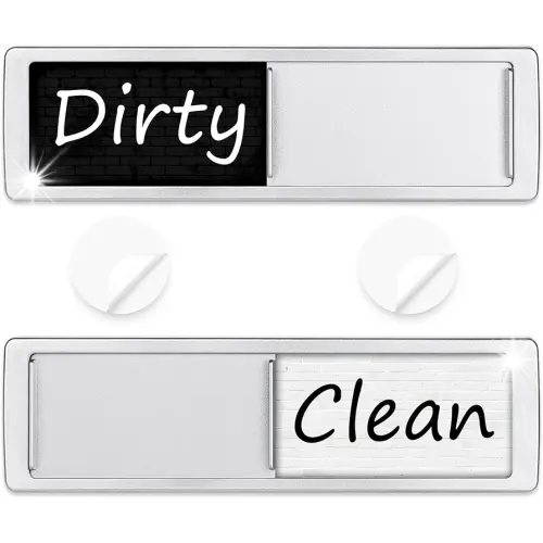Dishwasher Magnet Clean Dirty Sign Shutter Only Changes When You Push It Non-Scratching Strong Magnet or 3M Adhesive Options Indicator Tells Whether Dishes are Clean or Dirty (Tiles White/Black)