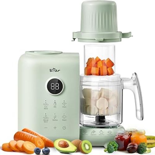 Bear Baby Food Maker with 18.5oz Dual-Layer Steam Baskets, OneStep Baby Food Processor Steamer Puree Blender Grinder Mills, Auto Cooking Grinding&Sterili-zing for Healthy Homemade Baby Food, BPA-Free