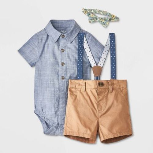 Baby Suspender Top & Bottom Set With Bowtie - Cat & Jack™ Blue 3-6m