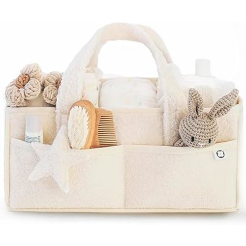 Premium Baby Diaper Caddy Organizer – Cream Nursery Basket, Stylish Newborn Essentials, Storage for Changing Table & Travel, Large Storage Organizer for Boy &Girl