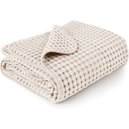 Konssy Waffle Baby Blankets, Nursery Blankets for Boys Girls, Swaddle Blankets Neutral Soft Lightweight Toddler and Kids Throw Blankets(Oat)