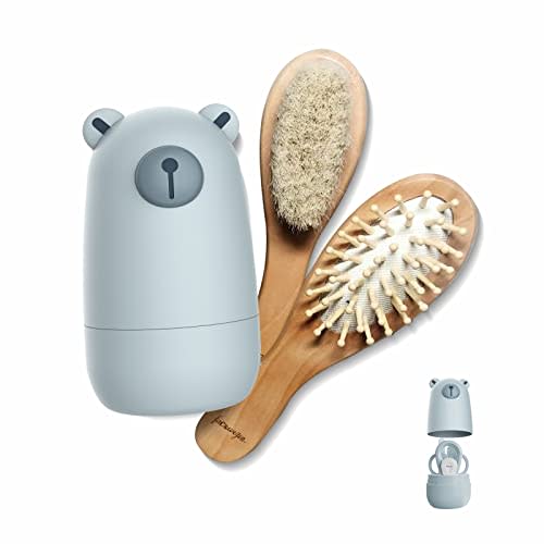 6-in-1 Baby Grooming Set, Natural Wooden Hairbrush and Comb, Nail Clippers,Nail Scissors, Nail File and Tweezers for Kids and Newborns in Nice Gift Box