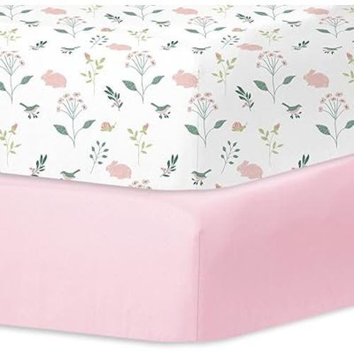 Little Grape Land Crib Sheets for Girls and Boys, 2pk Baby Crib Fitted Sheet for Standard Size Crib and Toddler Mattress, Super Soft Baby Sheet (Little Bunny)