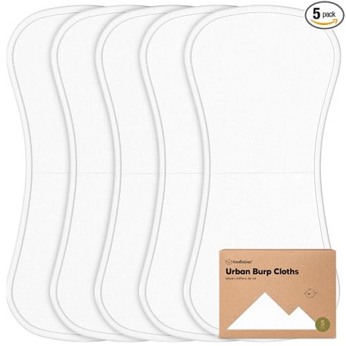 Organic Burp Cloths Baby Boy & Girl - 5-Pack Super Absorbent Cotton Burping Cloths for Babies, Soft & Plush Newborn Spit Up Rags, Infant Towels for Milk Spit Up, Unisex, Large 21" x 10" (Soft White)