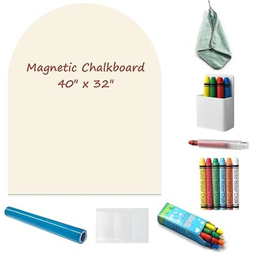 Magnetic Chalkboard Wall Decal 40"x32" - Upgraded Adhesive, Includes Wipe Cloth, Chalk Holder, 6 Dust-Free Chalks, Peel and Stick Blackboard for Kids Playroom, School, Home Decor, Beige