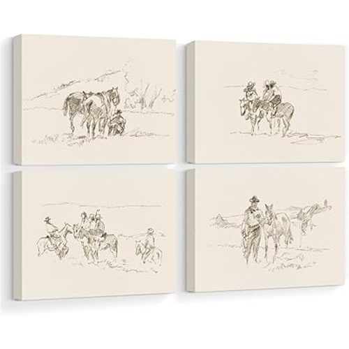 Western Cowboy Wall Art Vintage Canvas Wall Decor Prints Neutral Wall Art Southwest Cowboy Poster Black White Cowboy Painting Western Vintage Pictures for Bedroom Bathroom 12x16x4 Inch Ready to Hang