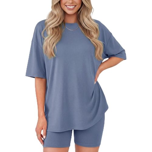 ZOOSIXX 2 Piece Sets for Women Summer - Oversized T-Shirt and Biker Shorts Lounge Sets Matching Outfit for Travel Casual
