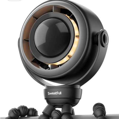 SWEETFULL Baby Stroller Fan - 4000mAh Rechargeable 4-Speed Quiet with LED Display & Night Light, Mini Portable 360° Clip On Safe Fan for Car Seat, Crib, Travel - Black