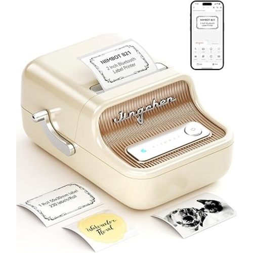 NIIMBOT B21 Label Maker Inkless Bluetooth Label Printer, 2 Inch Portable Thermal Printer for Small Business, Address, Logo, Clothing, Mailing, Candles, Jewelry, Sticker Printer for Gift, White