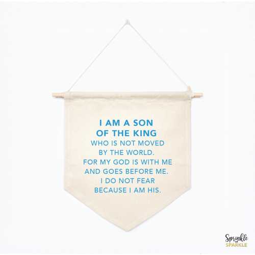 I Am A Son of the King Canvas Banner, Christian Boy Nursery Wall Decor Tapestry, Bible Verse Banner, Kid's Room Scripture Baby Shower Gift