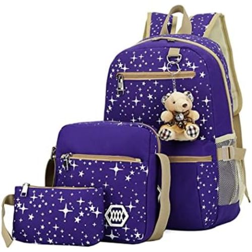 Star Print Backpacks Set for Girls School Elementary, Primary Kids Girls Backpacks School Bags, 3 Pieces, with Crossbody Bag